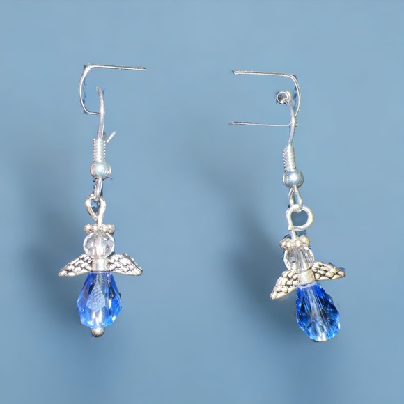 Swarovski Crystal Drop Dangle Blue Angel 😇 Halo Inspired With wings Earrings - Picture 2 of 3